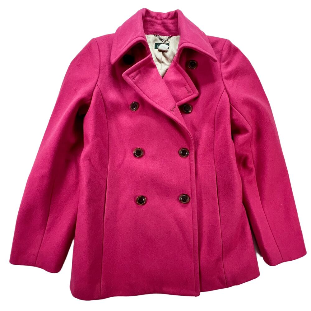 Vintage Y2K J.Crew Wool Peacoat Womens TM Pink Thinsulate Double Breasted Coat - Picture 2 of 16